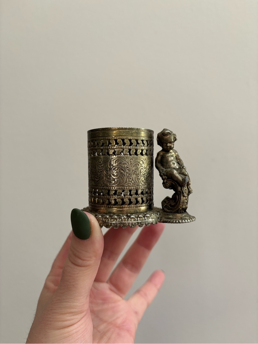 Vintage Brass Cherub Cocktail Pick Holder